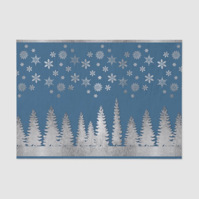 Holiday Silver and Blue Winter Wonderland Tissue Paper (Front)