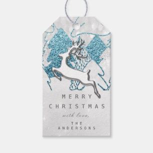 Holiday Silver Blue Grey Christmas Reindeer 3D Gift Tags