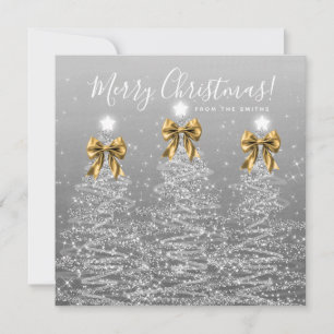 Holiday Silver Christmas Trees Greeting Gold Card