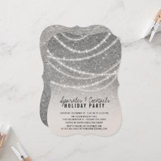 Holiday Silver Glitter Sparkles And Cocktail Party Invitation