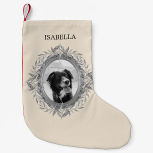 Holiday Silvery Leaves Wreath Photo Small Christmas Stocking