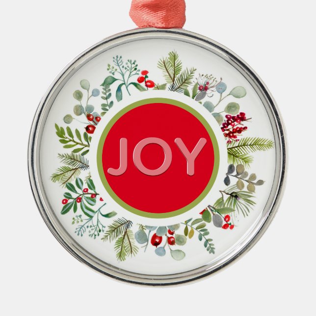 Holiday Simple Watercolor Wreath Ornament (Front)