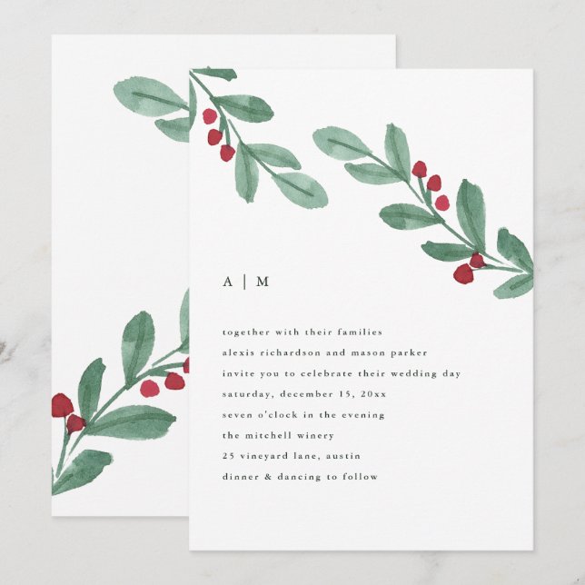 Holiday Simplicity | Christmas Greenery Wedding Invitation (Front/Back)