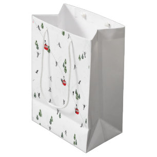 Holiday Skiing Red Ski Lift Illustration Medium Gift Bag