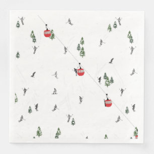 Holiday Skiing Red Ski Lift Illustration Napkin