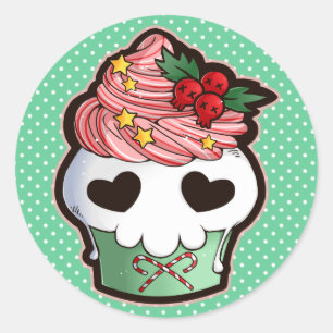 Holiday Skull Cupcake Classic Round Sticker
