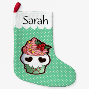 Holiday Skull Cupcake Small Christmas Stocking
