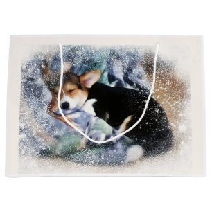 Holiday Sleeping Corgi Puppy Large Gift Bag