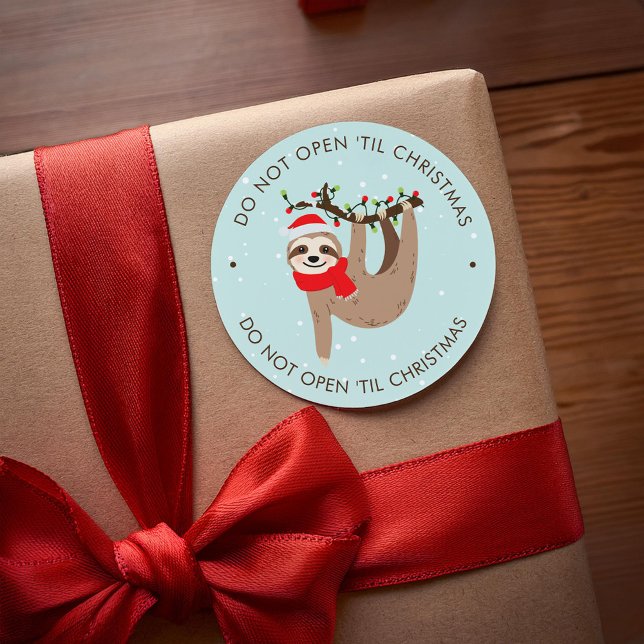 Holiday Sloth - Add Your Own Text Christmas Classic Round Sticker (Creator Uploaded)