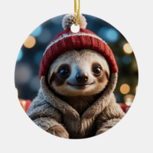 Holiday Sloth  Ceramic Tree Decoration