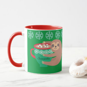 Holiday Sloth Personalised Red Green Mug