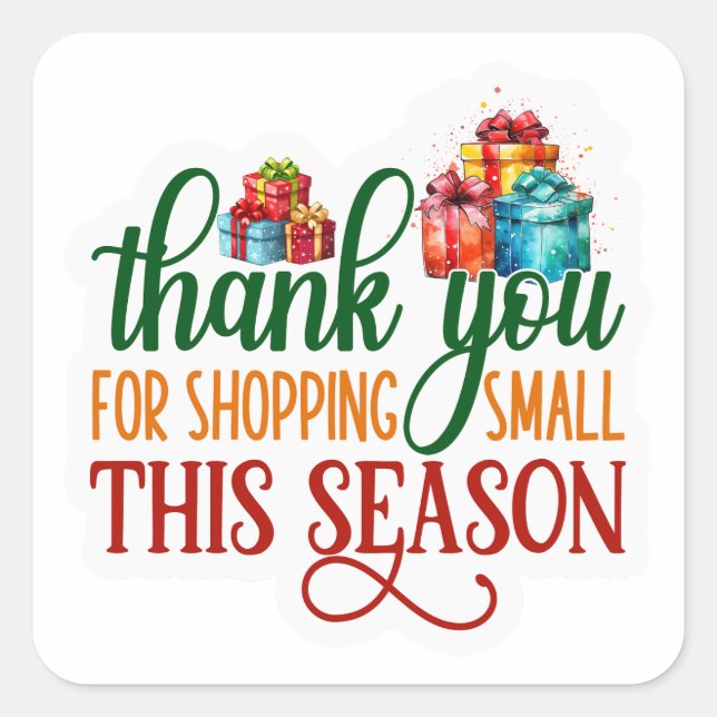 Holiday Small Business Christmas Thank You Square Sticker (Front)