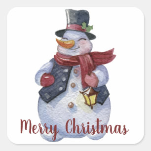 Holiday Smiling Snowman Customisable Square Sticker
