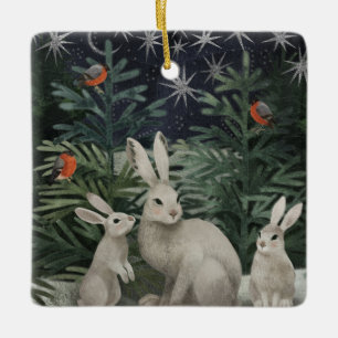 Holiday Snow Bunnies, Personalised Ceramic Ornament