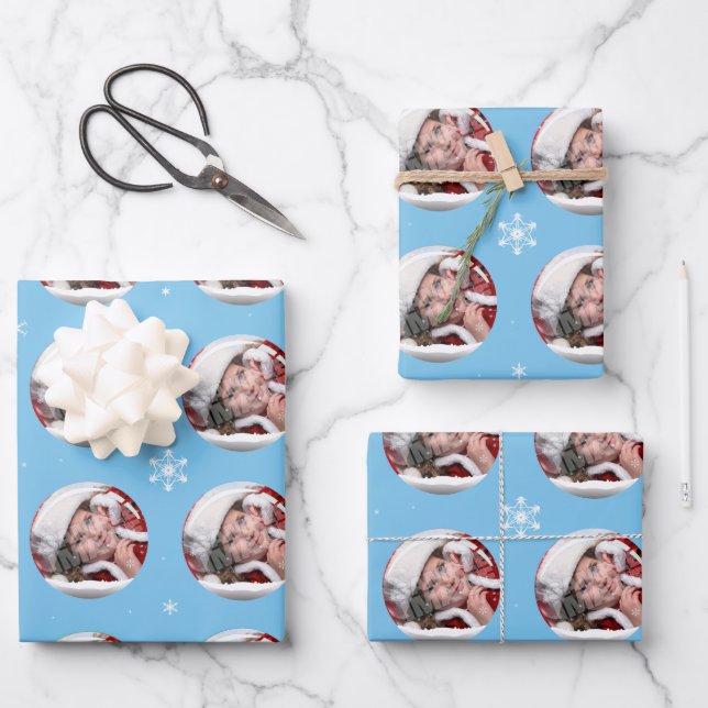 Holiday Snow Globe Custom Photo Template Wrapping Paper Sheet (Front)