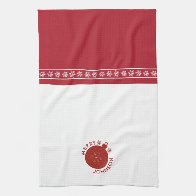 Holiday Snowflake Add Your Name Text Tea Towel (Vertical)