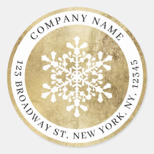 Holiday snowflake faux gold company return address classic round sticker
