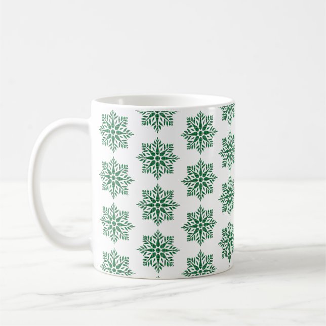 Holiday Snowflake Plaid Pattern Green Coffee Mug (Left)