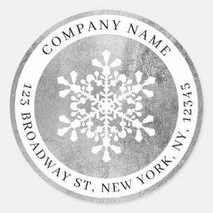 Holiday snowflake silver company return address classic round sticker
