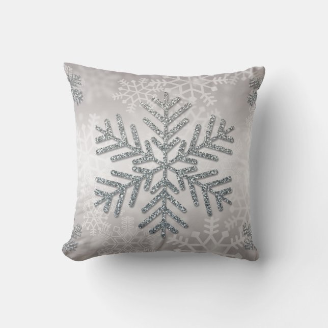 Holiday Snowflake with Silver Glitter Cushion (Front)