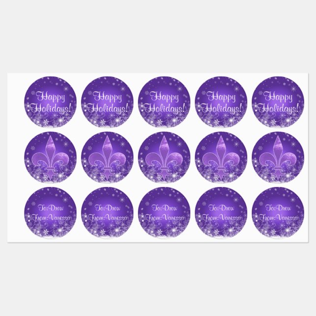Holiday Snowflakes and Purple Fleur-de-lis Labels (Sheet)