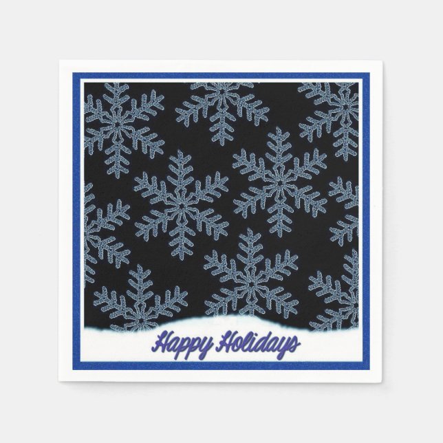 Holiday Snowflakes Blue Christmas Napkins (Front)