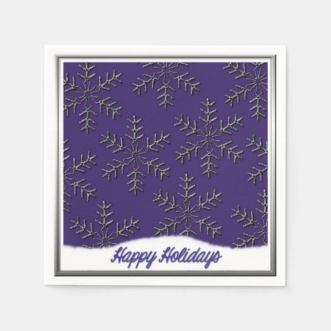 Holiday Snowflakes Blue Christmas Napkins (Front)