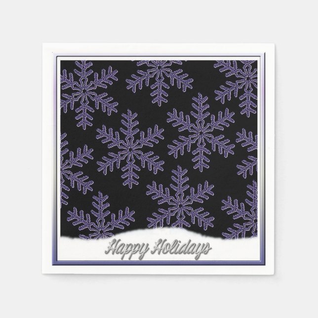 Holiday Snowflakes Blue Christmas Napkins (Front)