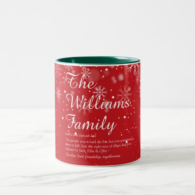 Holiday Snowflakes Family Definition Script Two-Tone Coffee Mug (Center)