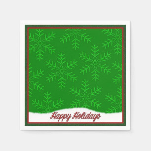 Holiday Snowflakes Green Christmas Napkins