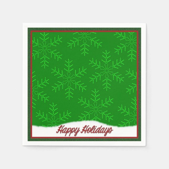Holiday Snowflakes Green Christmas Napkins (Front)