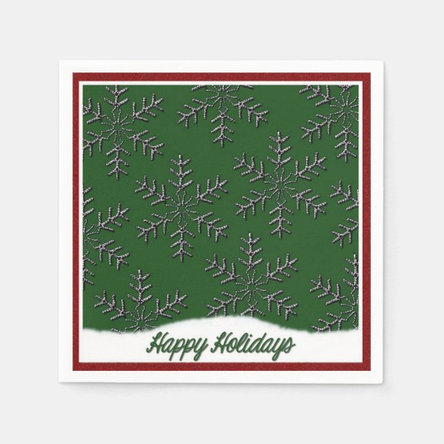 Holiday Snowflakes Green Christmas Napkins (Front)