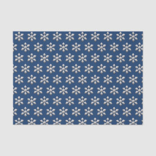 Holiday snowflakes on royal blue silver metallic tissue paper
