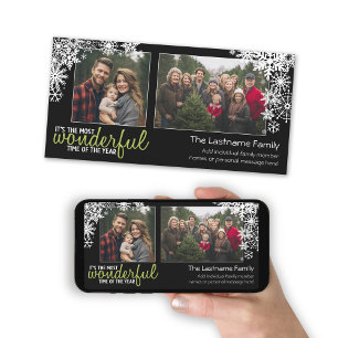 Holiday Snowflakes with 2 horizontal photos Card