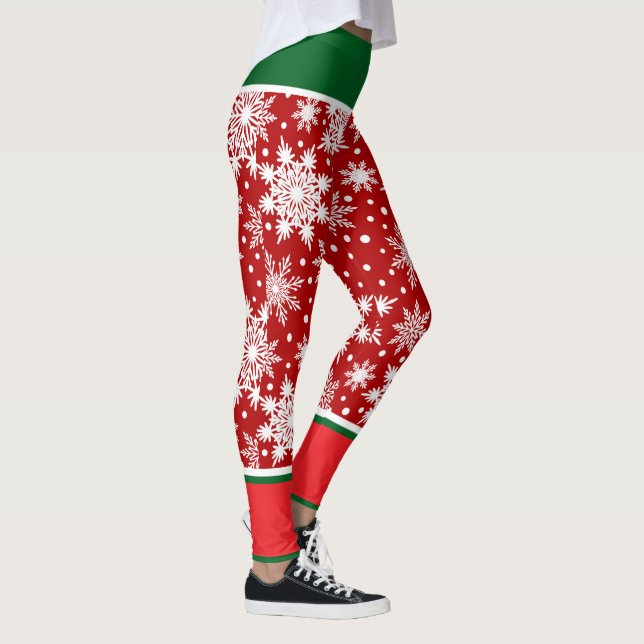Holiday Snowflakes with Red and Green Accents Leggings (Right)