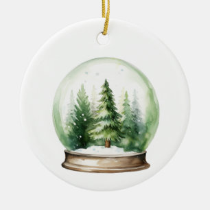 Holiday Snowglobe with Christmas Trees Ceramic Tree Decoration