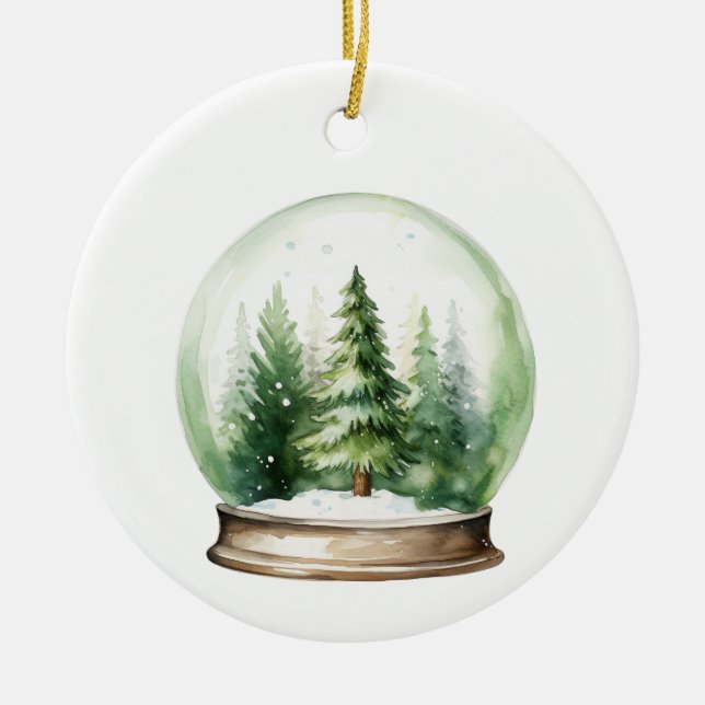 Holiday Snowglobe with Christmas Trees  Ceramic Tree Decoration (Front)