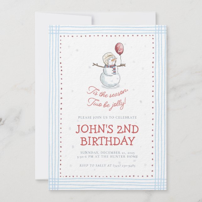 Holiday Snowman 2nd Birthday Invitation  (Front)