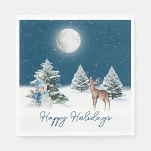 Holiday Snowman and Deer In Snowflakes  Napkin