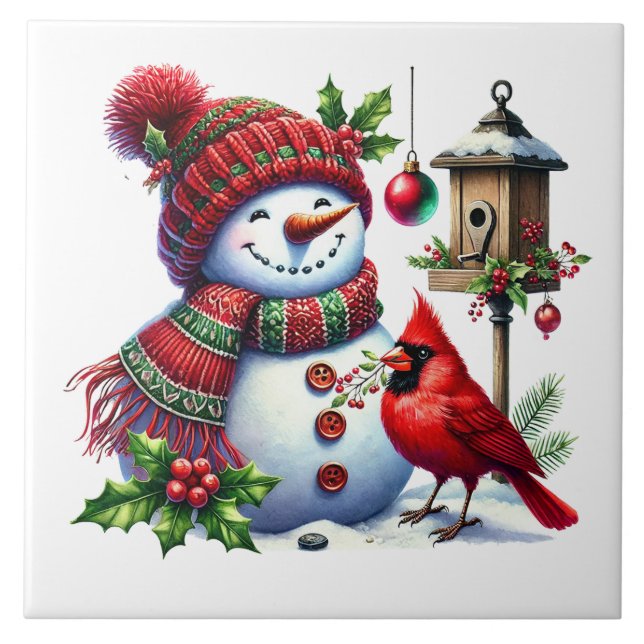 Holiday Snowman Ceramic Tile (Front)