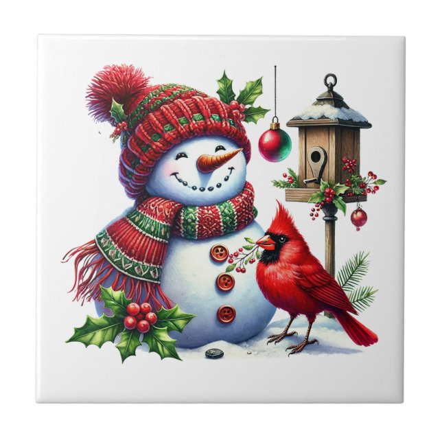 Holiday Snowman Ceramic Tile (Front)