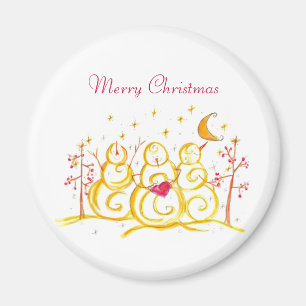 Holiday Snowman Crescent Moon Merry Christmas Magnet