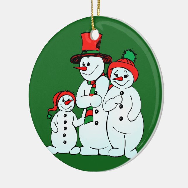 holiday snowman family ceramic tree decoration (Left)
