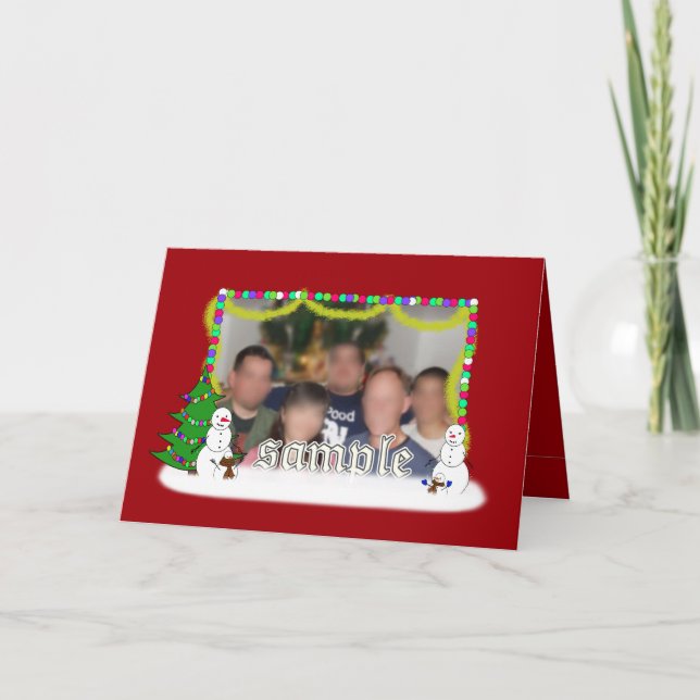 Holiday Snowman Family Photo Frame Card (Front)