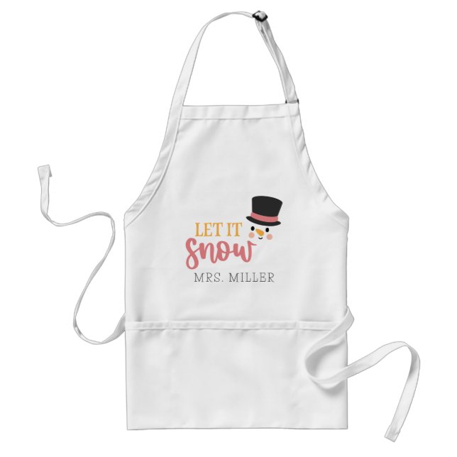 Holiday Snowman Let It Snow Add Your Name Standard Apron (Front)