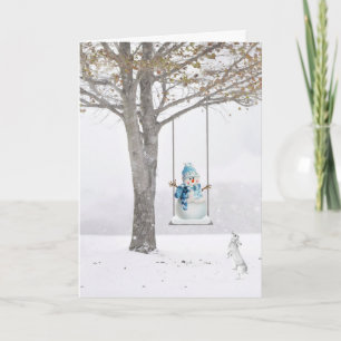 Holiday Snowman On Winter Swing Card