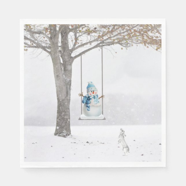 Holiday Snowman On Winter Swing   Napkin (Front)