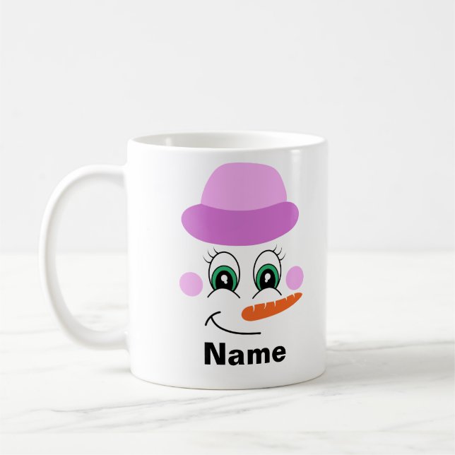 Holiday Snowman Purple Hat Custom Coffee Mug (Left)
