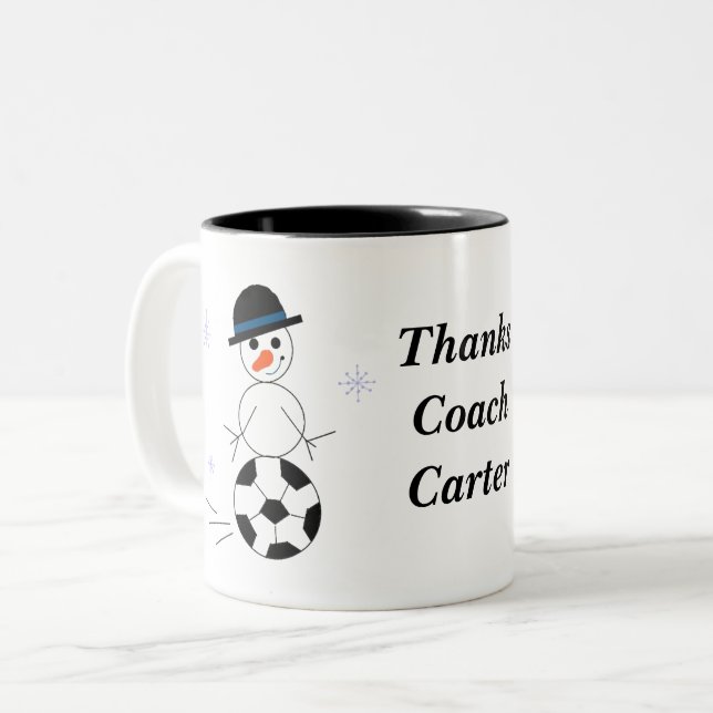 Holiday Snowman Soccer Coach Coffee Mug (Front Left)