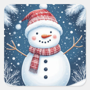 Holiday Snowman Square Sticker
